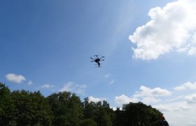 Drone zaait vanggewas in volgroeid maisperceel